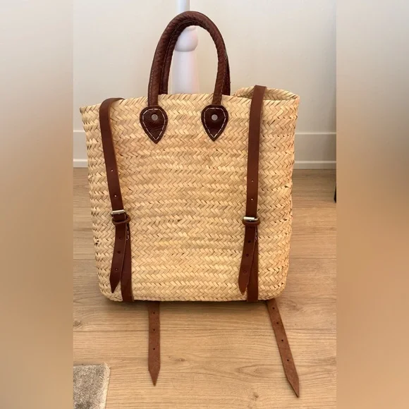 NWOT Authentic Handmade French Straw and Leather Basket Backpack | O/S - Picture 7 of 14